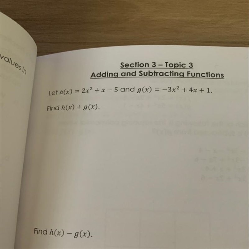 Let h(x) = 2x^2 + x - 5 and g(x) = -3x^2 + 4x + 1.-example-1