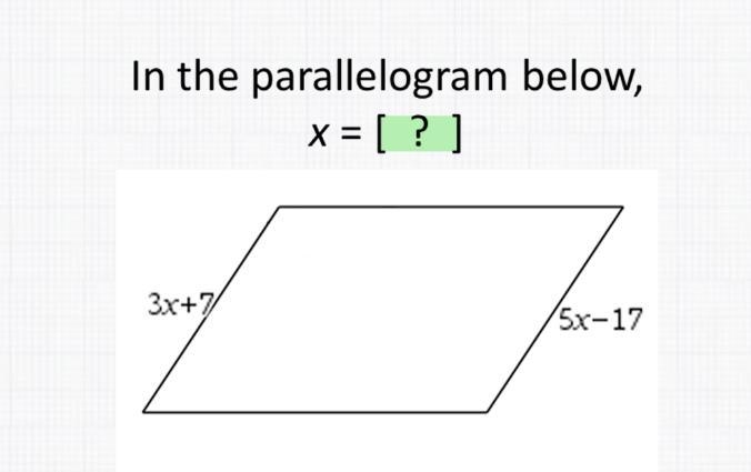 In the parallelogram below x =-example-1