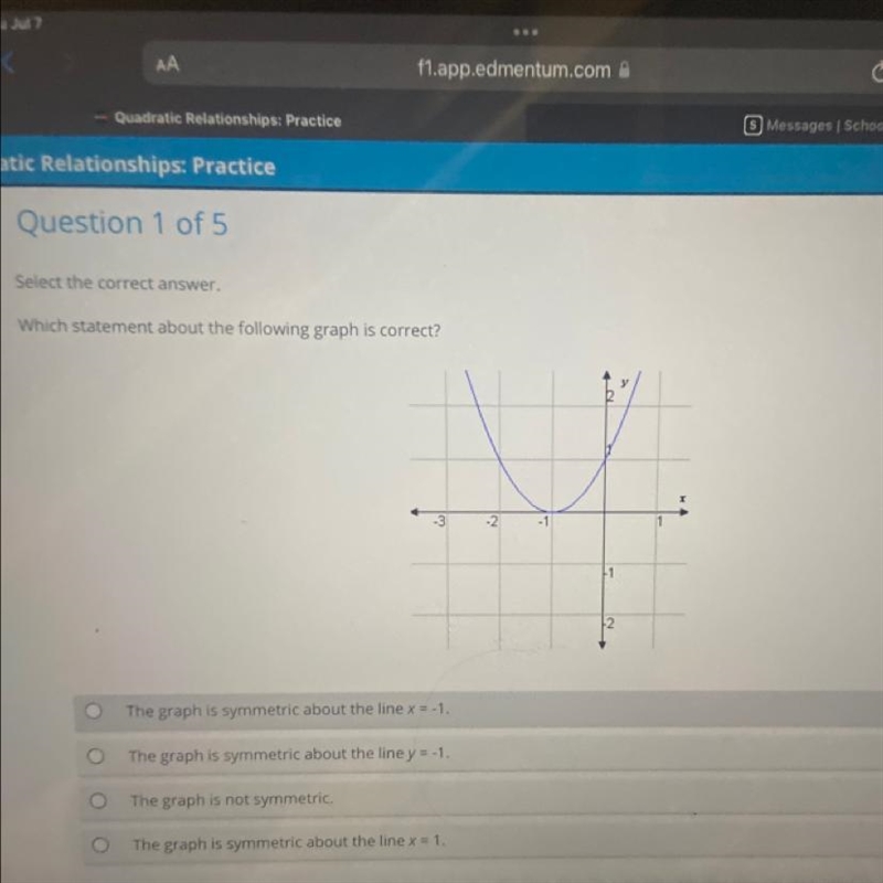 Which statement about the following graph is correct? O The graph is symmetric about-example-1