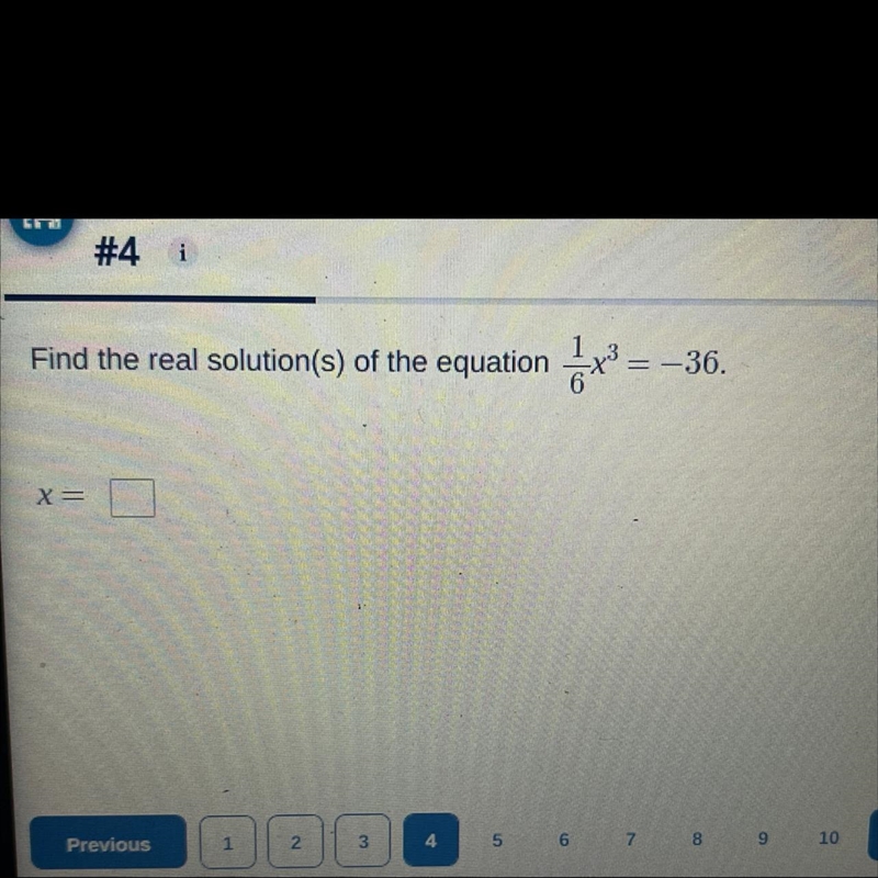 Find the real solution(s) of the equation 1/6x^3 = -36-example-1