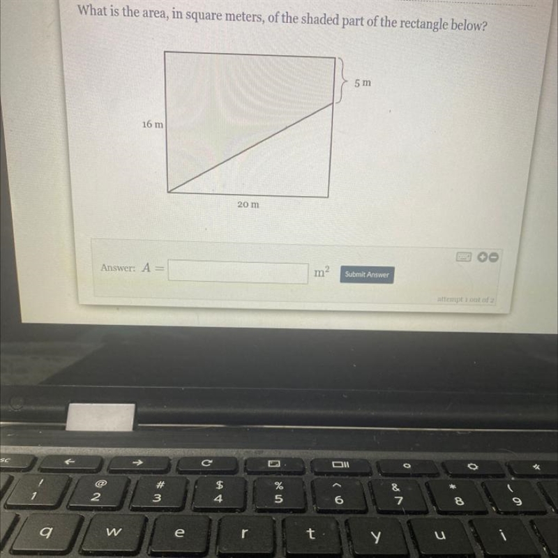 PLEASE HELP What is the area, in square meters, of the shaded part of the rectangle-example-1