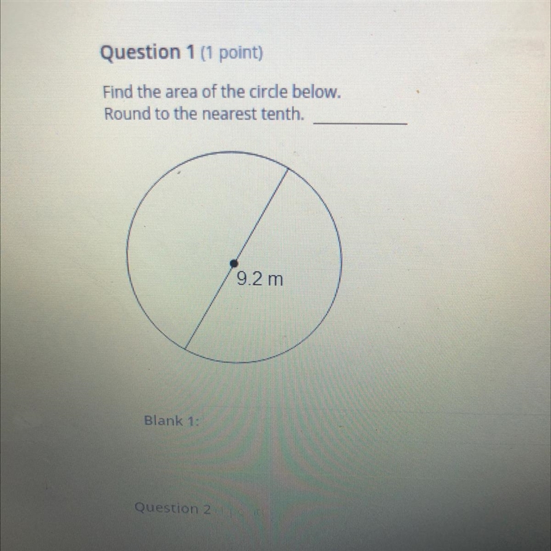 Find the area of the circle below round to the nearest tenth-example-1