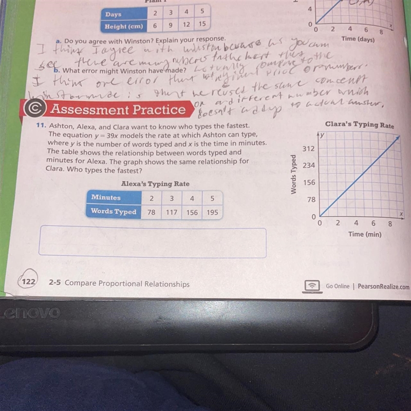 Help please. I want to know who types the fastest and how to represent it on the graph-example-1