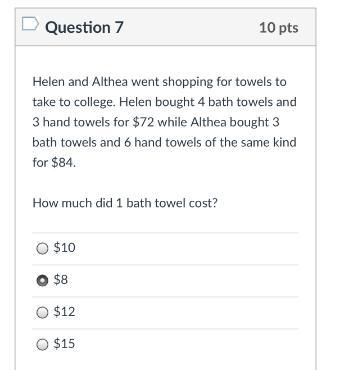 Helen and Althea went shopping for towels to take to college. Helen bought 4 bath-example-1