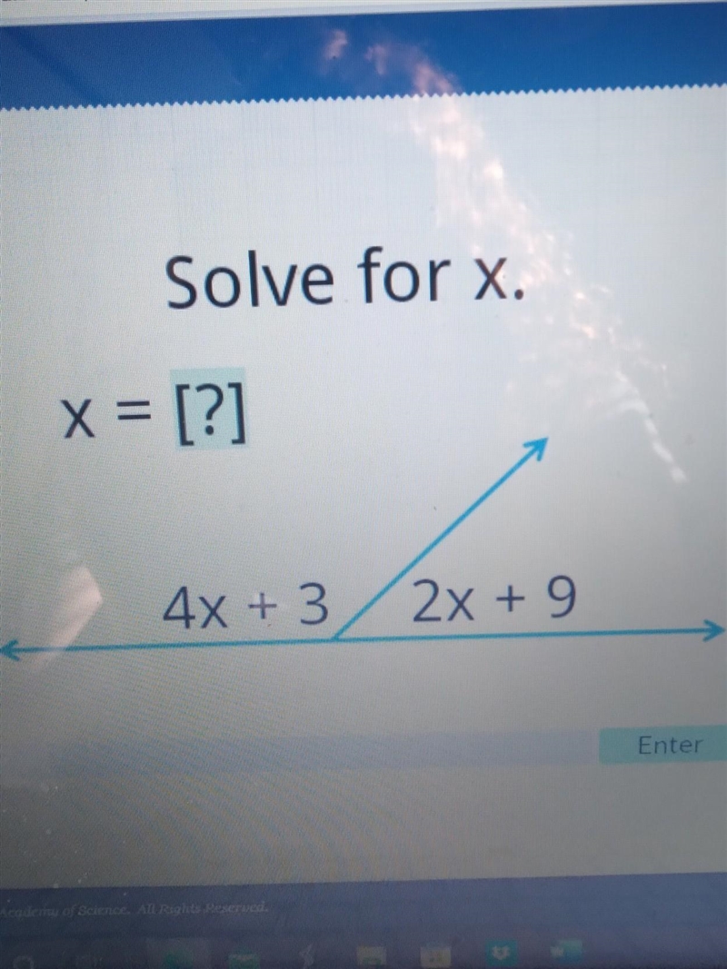 Solve for x, x= [?] 4x + B 2x + 9 Enter​-example-1