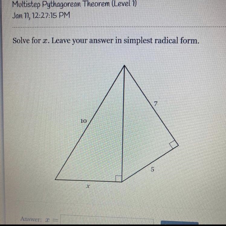 Solve for x. Leave your answers in the simplest radical form. Please answer ASAP.-example-1