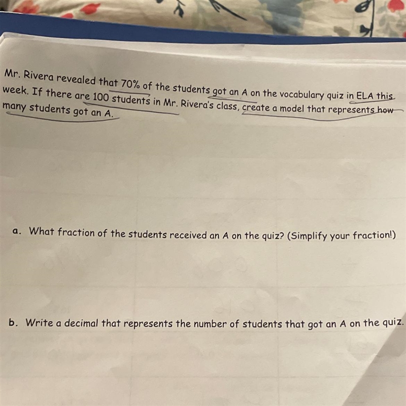 2. Mr. Rivera revealed that 70% of the students got an A on the vocabulary quiz in-example-1