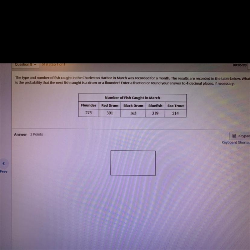 What is the probability that the next fish caught an is a drum or a flounder enter-example-1