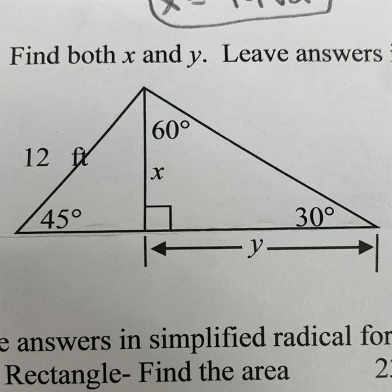 Find both x and y. Leave answers in simplified radical from. (Step by step)-example-1