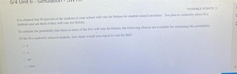 Of five random selected students how many would you expect to vote for bill-example-1