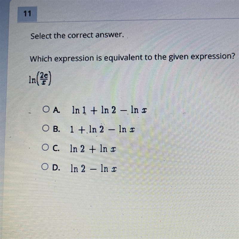 Which expression is equivalent to the given expression In(2e/x)-example-1