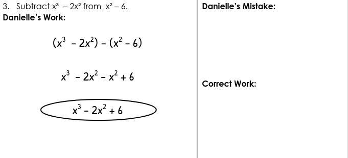 Adding and subtracting polynomials! What is danielle's mistake-example-1