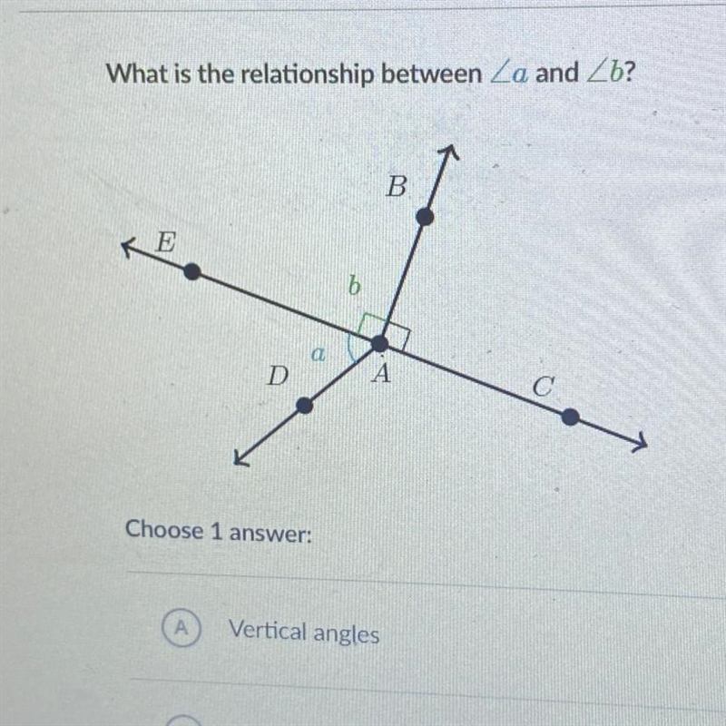 HELPPPPP!! ‼️‼️‼️ What is the relationship between A and B? A - vertical angles B-example-1