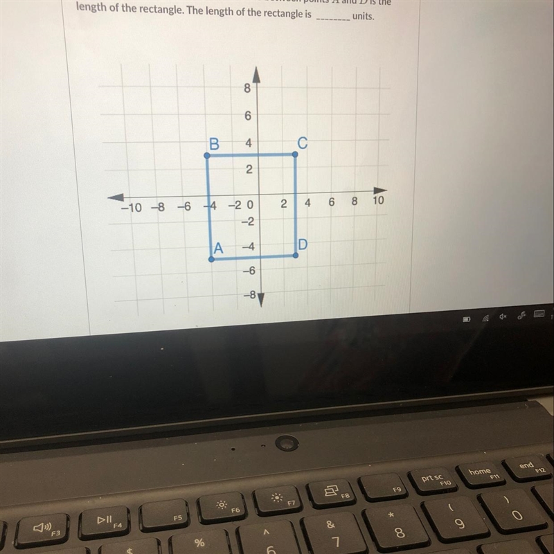 A rectangle has vertices at the points A(-4,-5), B(-4, 3), C(3, 3), and D(3,-5) as-example-1