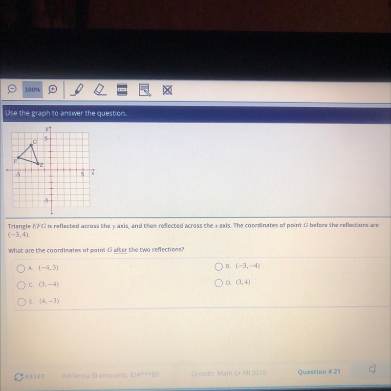 5- G F -5- Triangle EFG is reflected across the y axis, and then reflected across-example-1