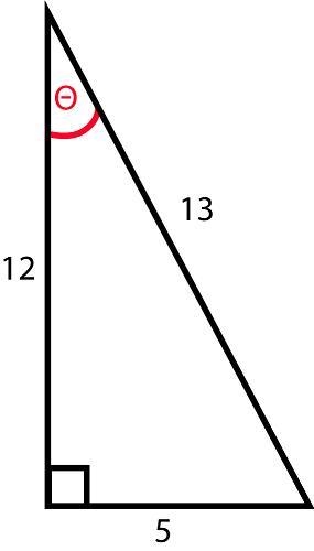 Find the tangent of angle Θ in the triangle below. A. 12/13 B. 12/5 C. 5/12 D. 13/12 E-example-1