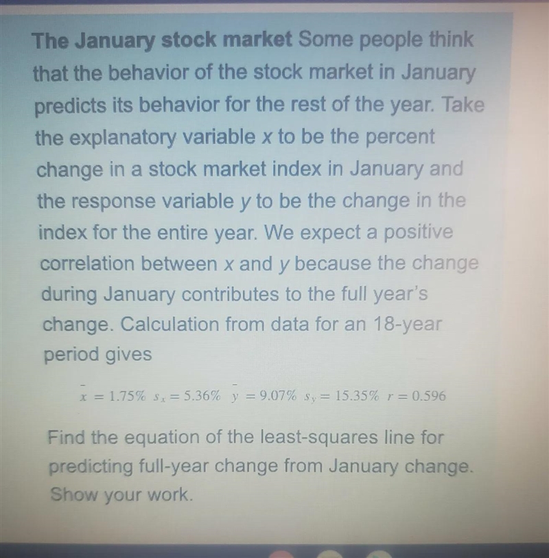 The January stock market Some people think that the behavior of the stock market in-example-1