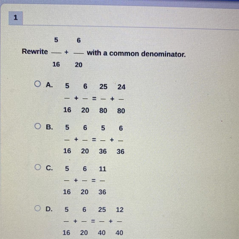 Rewrite 5/16+6/20 with a common denominator (look at the photo!) thank you-example-1