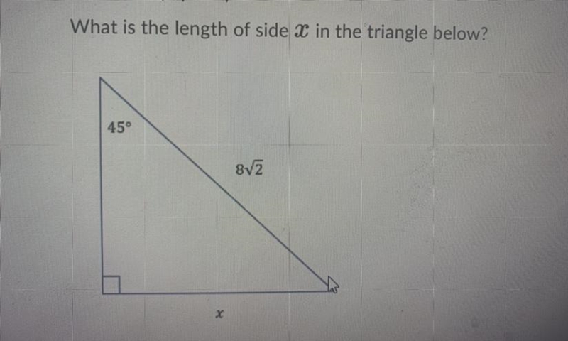 Pls help; What is the length of side X in the triangle below?-example-1