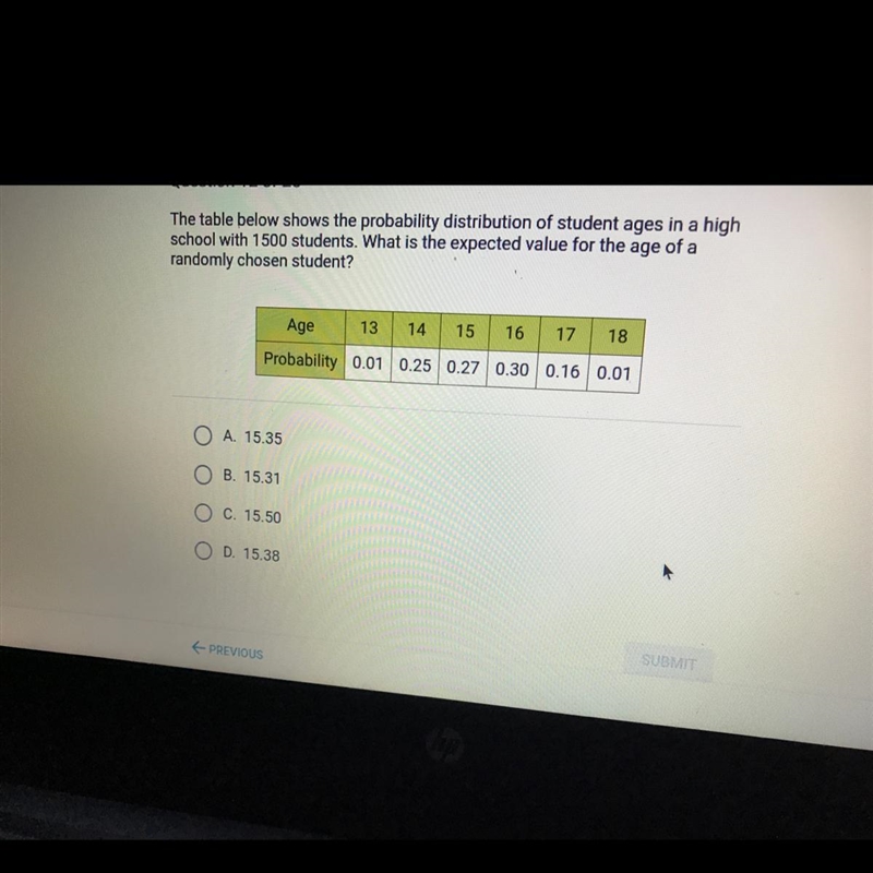 Question 12 of 25The table below shows the probability distribution of student ages-example-1