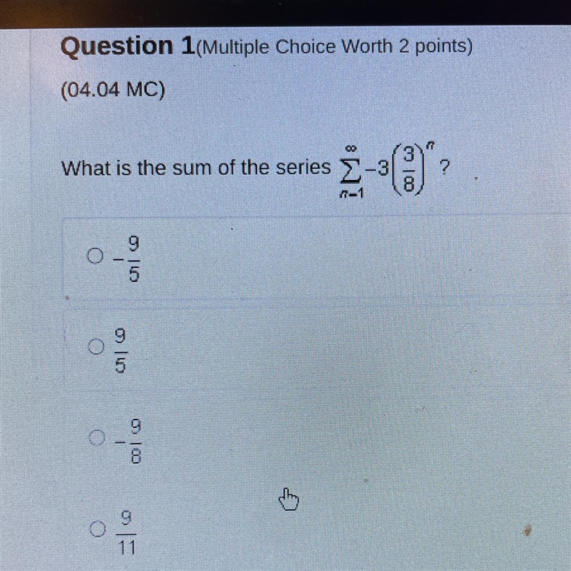 What is the sum of the series infinity e n-1 -3(3/8)^n?-example-1