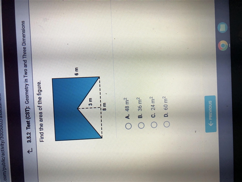 Find the area of the figure 3m 6m 8m A.48m B.36m C.24m D.60m-example-1