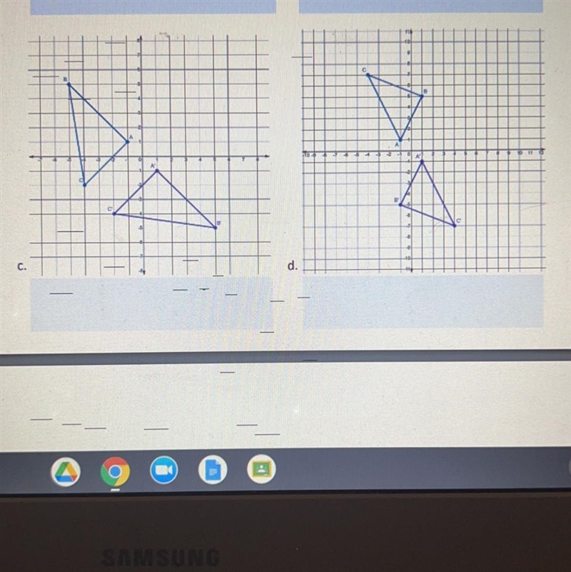 in the four graphs below, determine what transformation was used to transform ABC-example-1