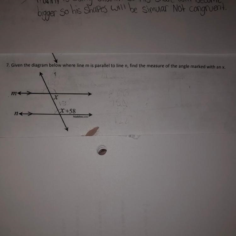 Given the diagram below were line M is parallel to line n, find the measure of the-example-1