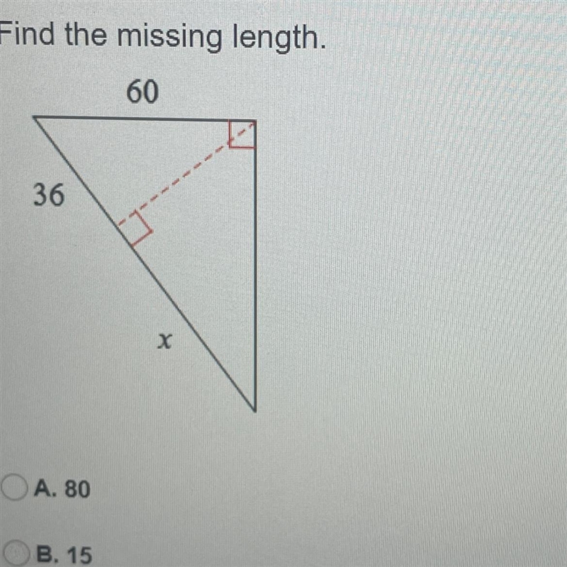 Find the missing length A. 80 B. 15 C. 64 D. 60-example-1