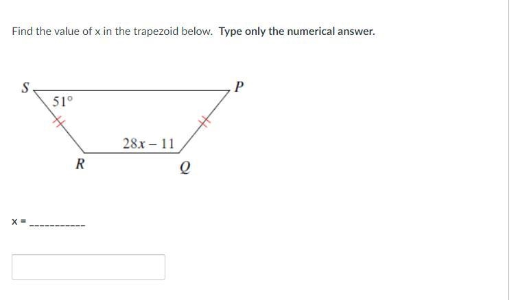 Find the value of x in the trapezoid below. Type only the numerical answer.-example-1