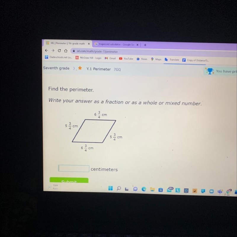 Write your answer as a fraction or as a whole 6 cm 4. m ол 52 cm 52 cm 62 cm-example-1