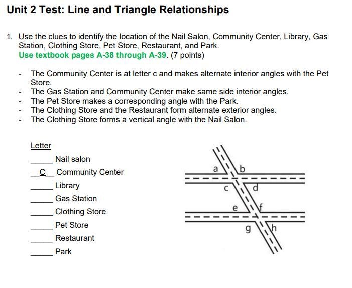 Use the clues to identify the location of the Nail Salon, Community Center, Library-example-1