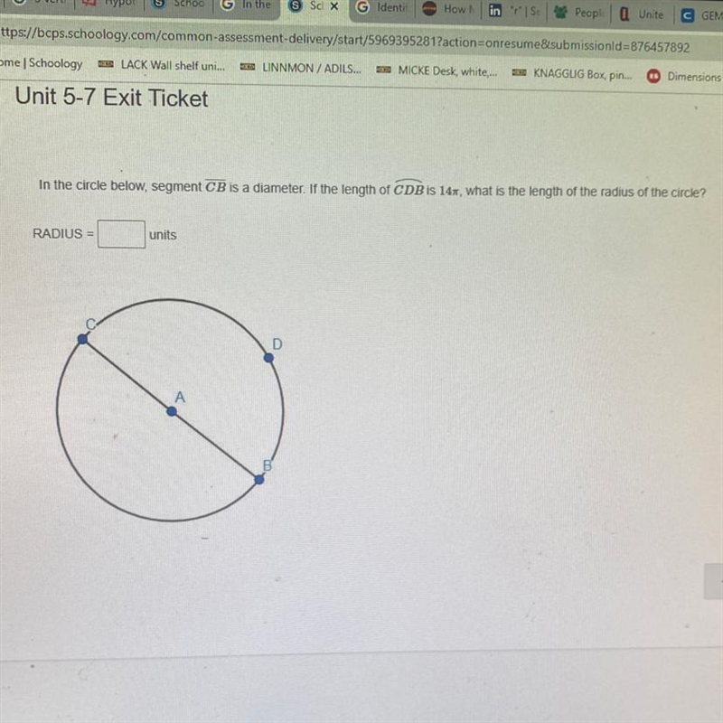 In the circle below, segment CB is a diameter. If the length of CDB is 14, what is-example-1