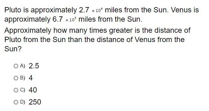 Pluto is approximately 2.7 miles from the Sun. Venus is approximately 6.7 miles from-example-1