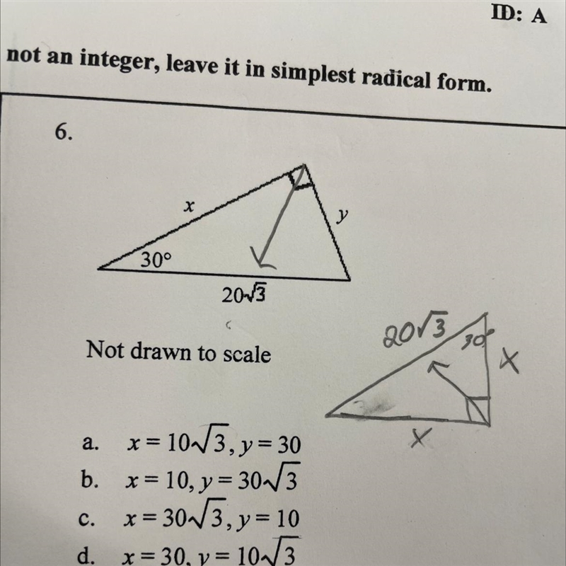 A. x = 10/3, y = 30 b. x= 10, y = 30-3 c. x= 30/3, y=10 d. x = 30, y = 10.73-example-1