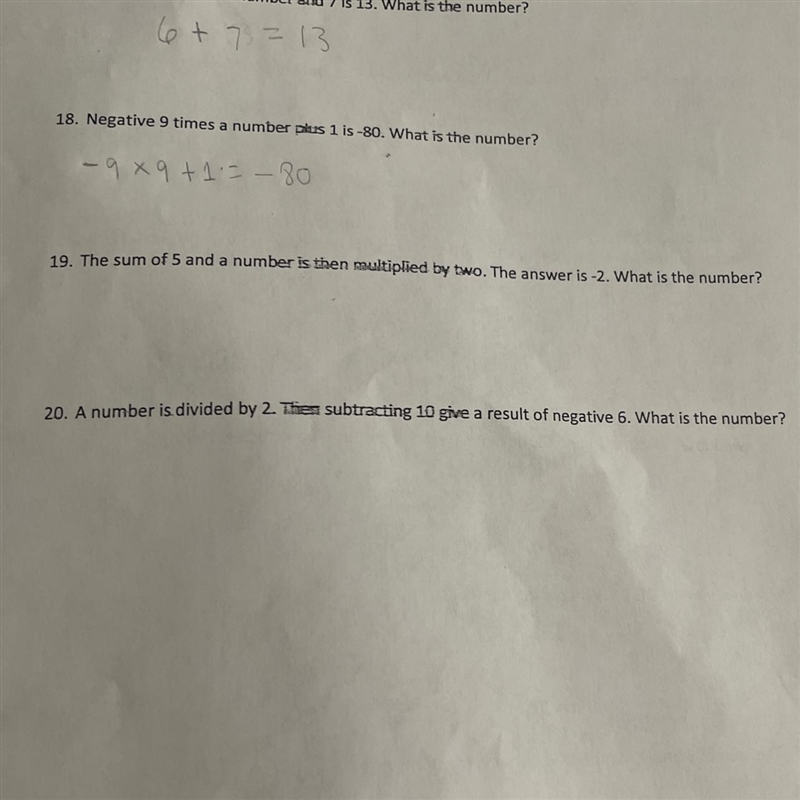 The sum of 5 and a number is then multiplied by two. The answer is -2 What is the-example-1