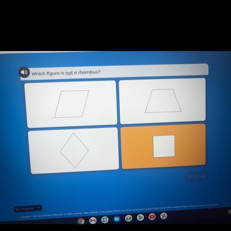 Which figure is not a rhombus? Hello I need help with this please help me!!-example-1