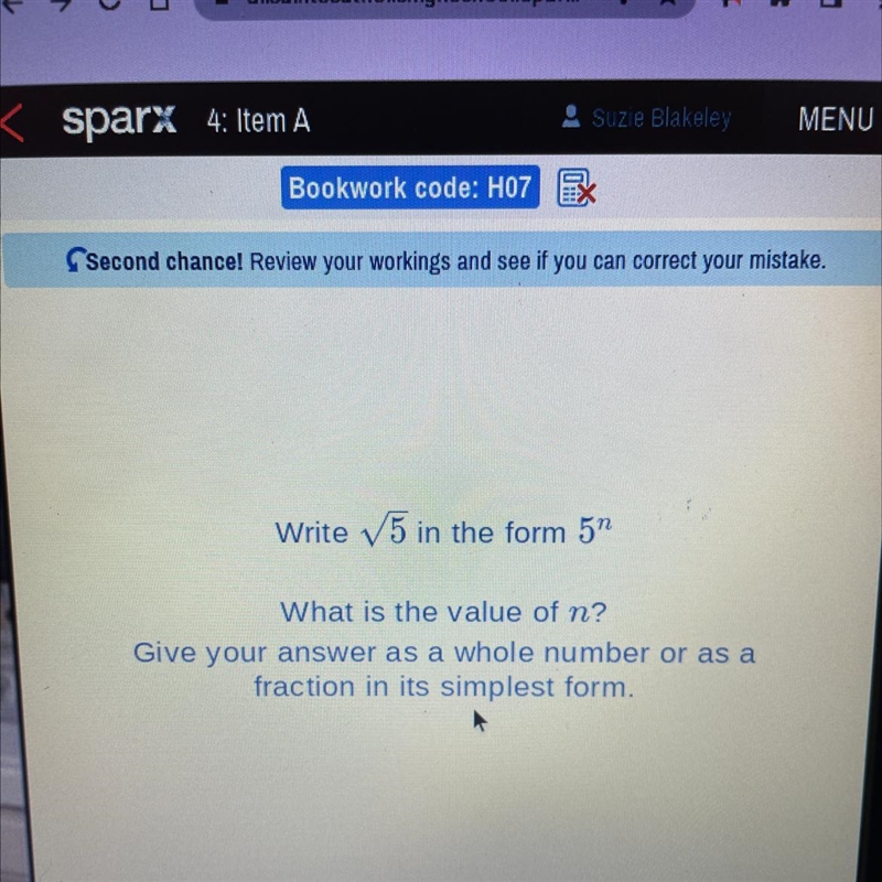 Write √5 in the form 5" What is the value of n? Give your answer as a whole number-example-1