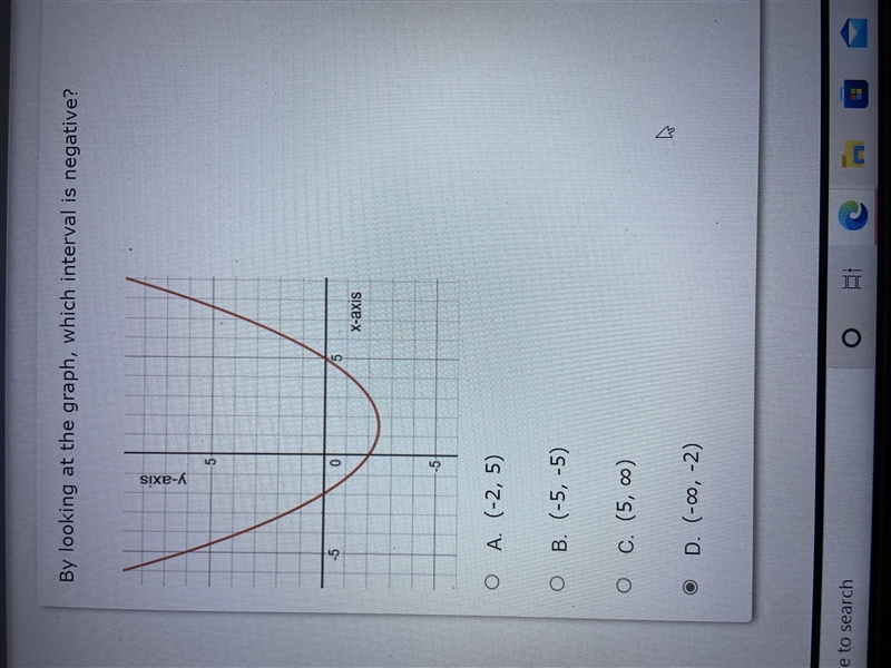 By look at the graph, which interval is negative-example-1