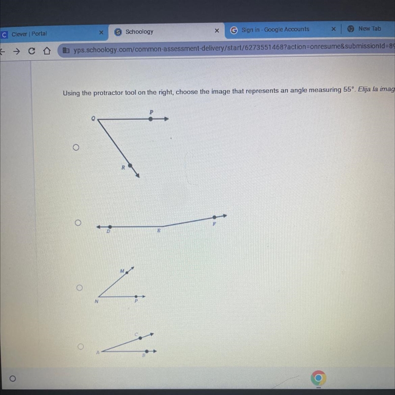 Using the protractor tool on the right, choose the image that represents an angle-example-1