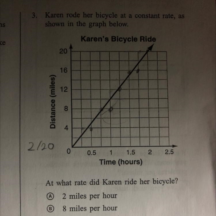 Karen rode her bicycle at a constant rate, as shown in the graph below. At what rate-example-1