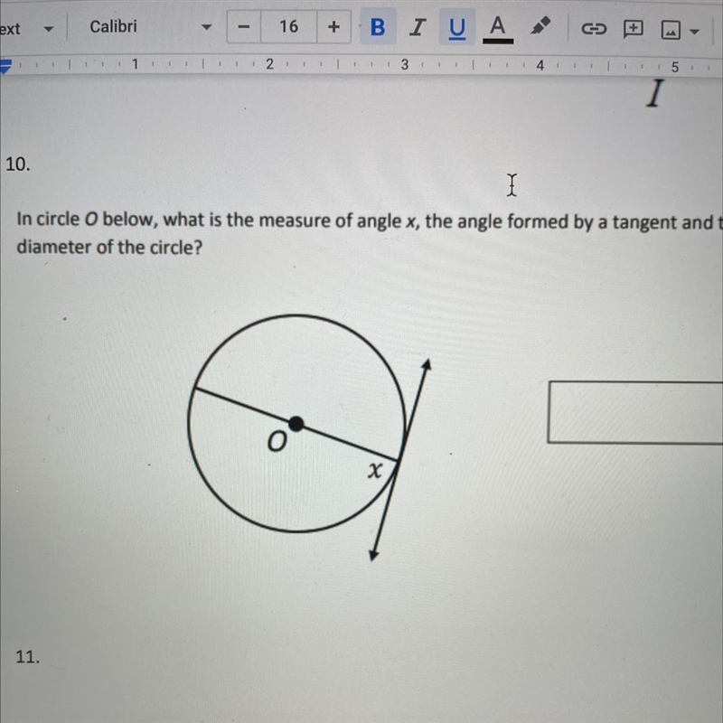 In circle o below, what is the measure of angle x, the angle formed by a tangent and-example-1