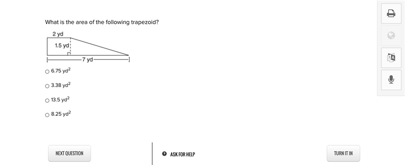 What is the area of the following trapezoid?-example-1