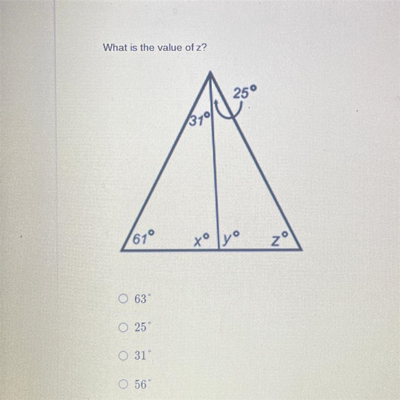 What is the value of z? 61° 310 to 25° Lo O zº N-example-1