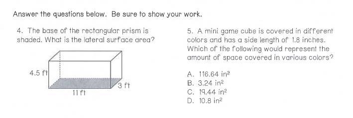 1) the base of the rectangular prism is shaded what is the lateral surface area ignore-example-1