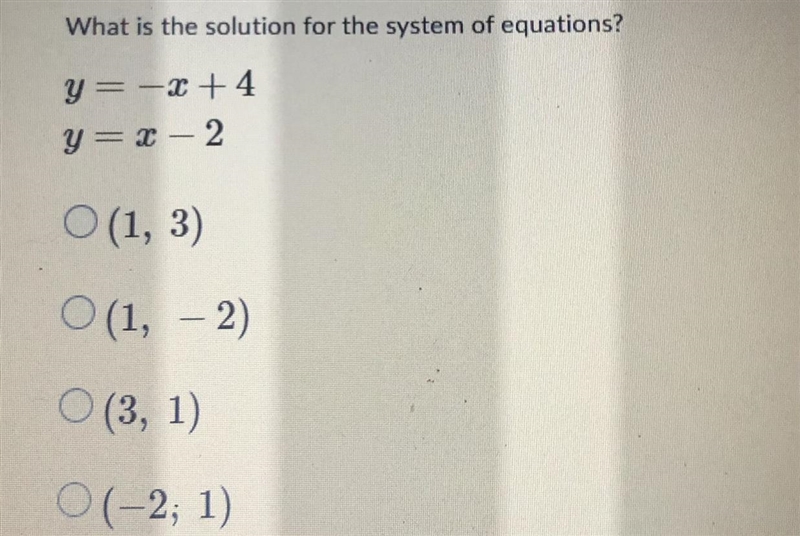 Help pls y = -x + 4 y = x - 2-example-1