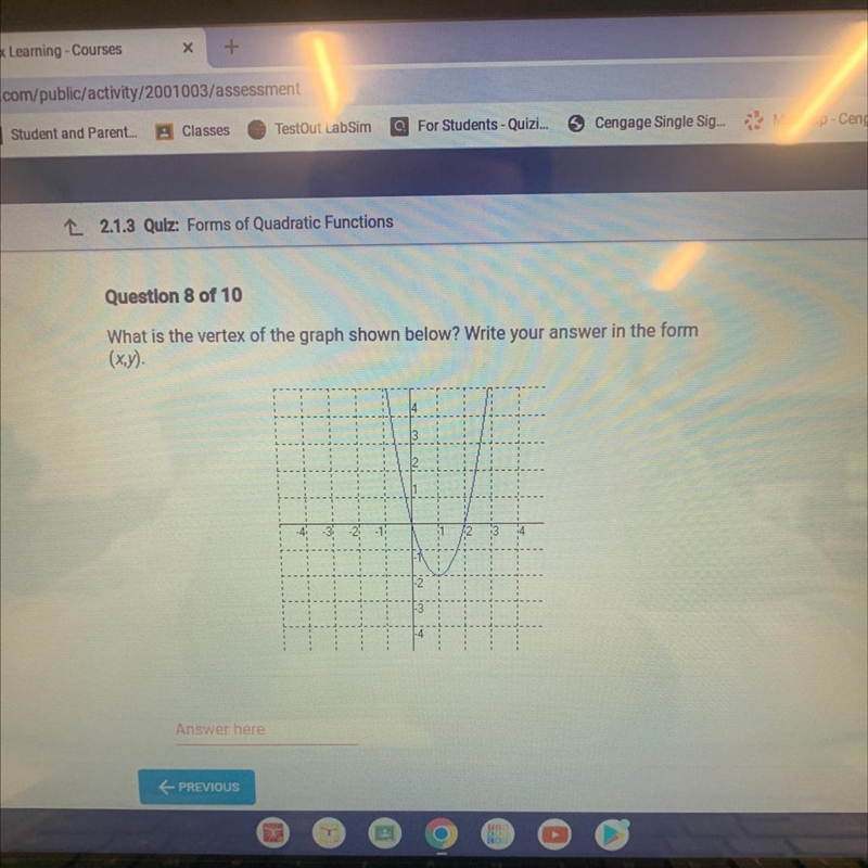 What is the vertex of the graph shown below? Write your answer in the form (x,y). Answer-example-1