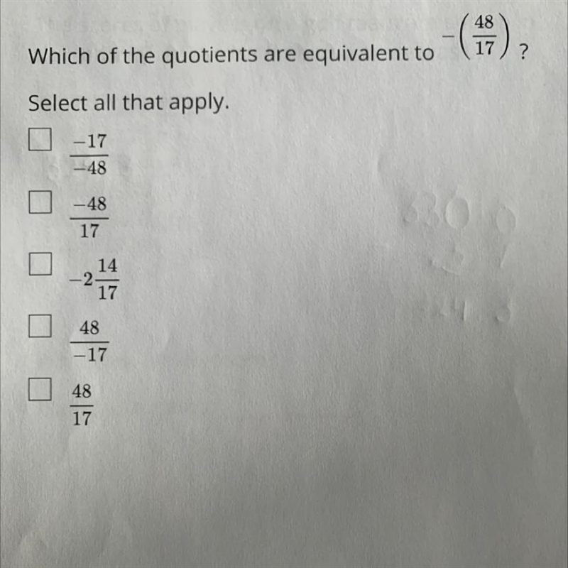 Which of the quotients are equivalent to -(48/17)-example-1