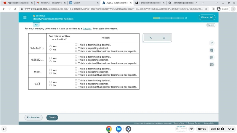 For each number, determine if it can be written as a fraction. Then state the reason-example-1