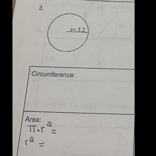 PLEASE HELP ME FIND THE AREA AND CIRCUMFERENCE-example-1